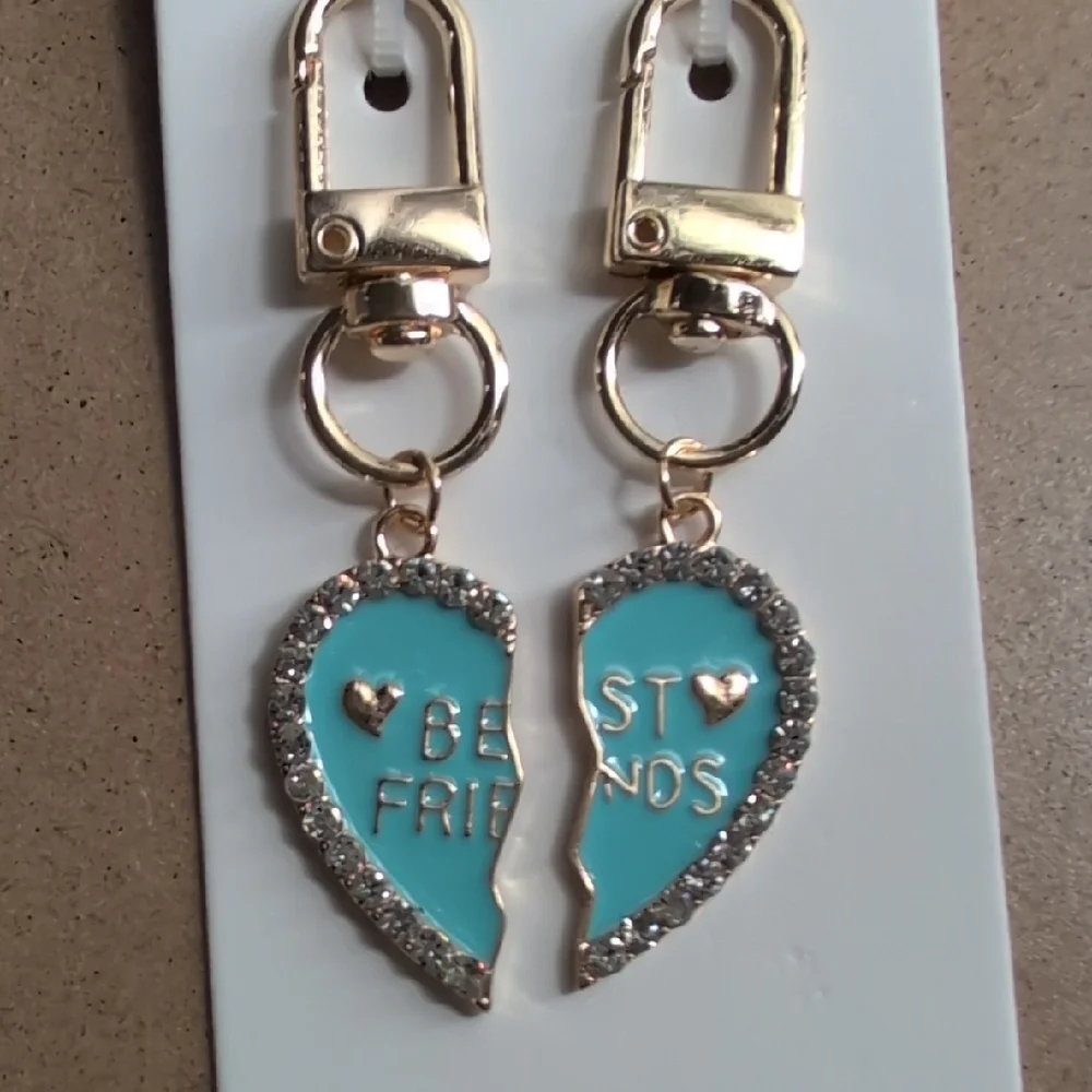 Gold and Blue Best Friends Friendship Heart Zipper Pulls Charms